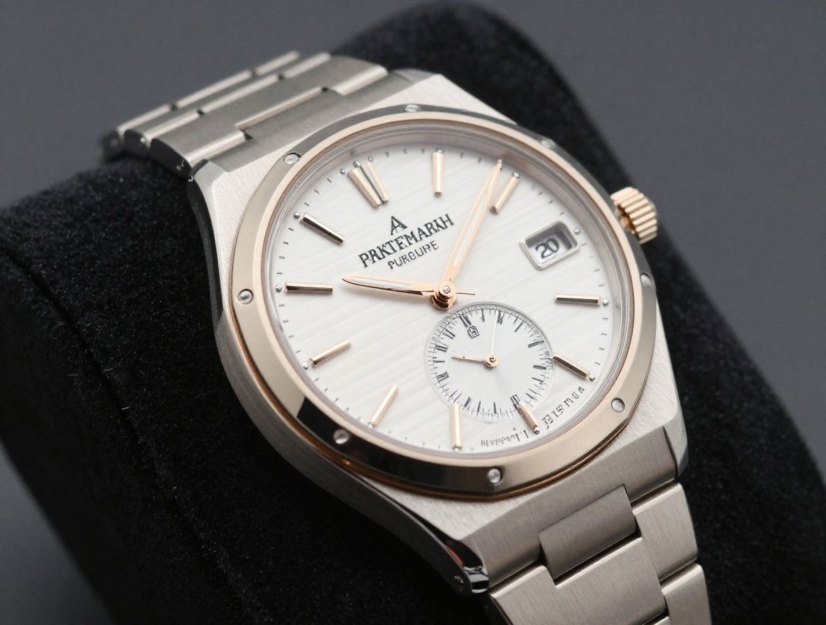 Colección de relojes de lujo Patek Philippe y Audemars Piguet sobre cojín de terciopelo negro en iluminación directa